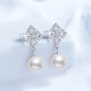 Moissanite Freshwater Pearl Dangle Earrings 925 Sterling Silver Geometric Inlaid Elegant Jewelry Women Wedding Banquet Party