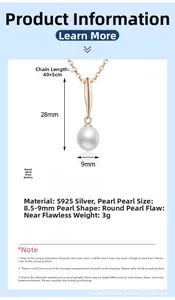 Détails du collier en argent S925 avec perle de 9mm et dimensions de chaîne 40+5cm