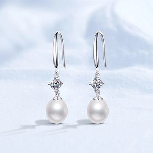 S925 Sterling Silver Moissanite Natural Freshwater Pearl Drop Earrings For Women Elegant Bowknot Geometric Tassel Jewelry