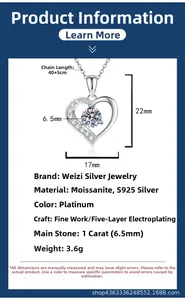 Specifiche dettagliate della collana a cuore in moissanite in argento sterling S925