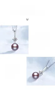 Close-up of a purple freshwater pearl pendant with a brilliant-cut moissanite stone