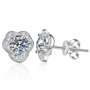 Elegant S925 sterling silver camellia stud earrings featuring 1ct D color moissanite