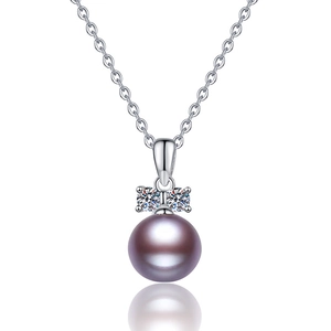 Elegant s925 silver necklace with purple freshwater pearl and moissanite stones