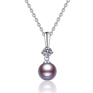 S925 sterling silver necklace with purple freshwater pearl and moissanite stone