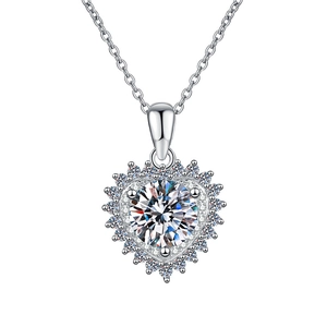 S925 sterling silver heart necklace with 2-carat moissanite pendant on white background