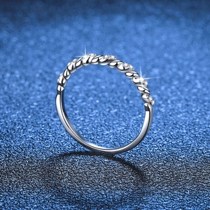 Elegant s925 silver twisted rope ring featuring multiple pave-set moissanite diamonds