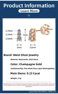 Size chart showing dimensions for 925 sterling silver moissanite stud earrings
