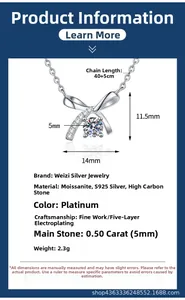 Vue macro du collier avec pendentif nœud en argent S925 et pierre de moissanite 50 points