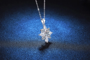 Détail du collier flocon de neige en argent S925 avec pendentif en moissanite étincelante