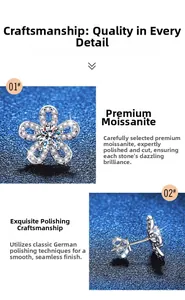 Detailed macro view of S925 sterling silver sunflower moissanite earring craftsmanship