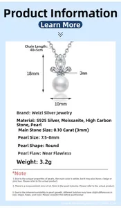 Detail specifications of s925 silver moissanite necklace with 7.5-8mm freshwater pearl