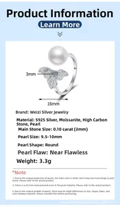 S925 silver ring specifications featuring a 10mm freshwater pearl and butterfly accents