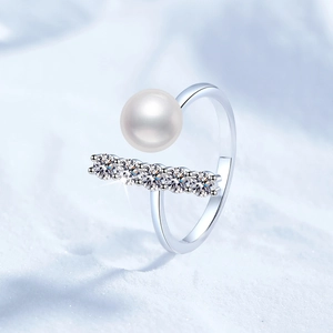 S925 Sterling Silver Moissanite Freshwater Pearl Opening Ring Geometric Design Elegant Fashion Adjustable Jewelry For Women