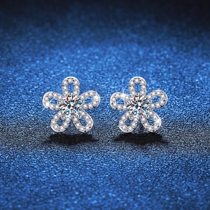 925 Sterling Silver Moissanite Sun Flower Stud Earrings For Women D Color Sparkly Rhinestone Inlaid Fashion Jewelry Gift