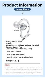 Detailansicht S925 Silberring mit 5,5-6mm Perle und 3,5mm Moissanit Edelsteinbesatz