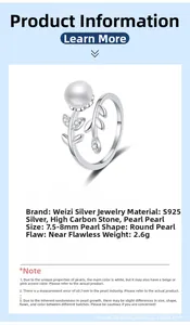 Detail of S925 silver adjustable flower ring with 8mm freshwater pearl and sparkling stones