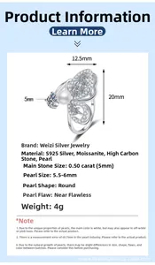 Detailed view of S925 silver ring featuring 5mm moissanite and a 5.5-6mm freshwater pearl