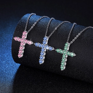 925 Sterling Silver Moissanite Cross Pendant Necklace Hip Hop Luxury Inlaid Colorful Gemstone Jewelry For Women Men Gift