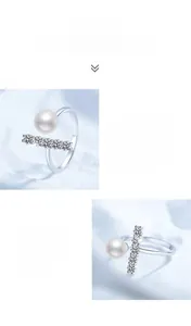 Detailed view of the freshwater pearl and sparkling moissanite on a S925 silver ring
