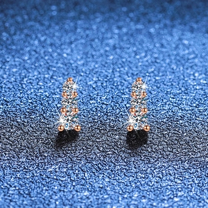 925 Sterling Silver Moissanite Stud Earrings For Women Rose Gold Three Stone Vertical Drop Minimalist Fine Jewelry Earrings