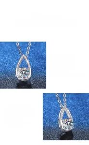 Detailansicht des Tropfen-Moissanit-Anhängers mit Krappenfassung und Kette aus S925 Silber
