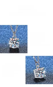 Detail view of round cut moissanite pendant with classic German polishing technique
