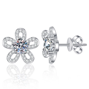 S925 Sterling Silver Sunflower Stud Earrings with 1 Carat Moissanite in D color