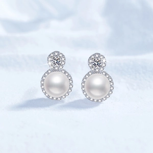 Freshwater Pearl Moissanite Stud Earrings With 925 Sterling Silver Earring Post Elegant Halo Design For Women Fine Jewelry Gift