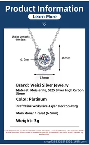 Detailed specifications of U-shape S925 silver necklace with 1ct Moissanite stone