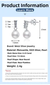 Detailed size chart for S925 silver moissanite and 8mm freshwater pearl earrings