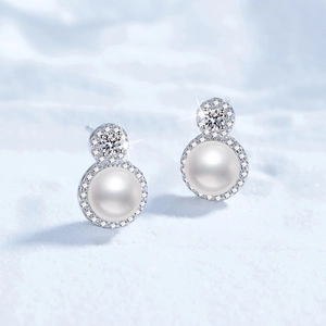 Classic S925 sterling silver stud earrings with moissanite and round freshwater pearls