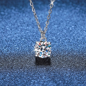 925 Sterling Silver Moissanite Rhinestone Necklace For Women Round Cut Pendant Minimalist Fashion Jewelry Accessories Gift