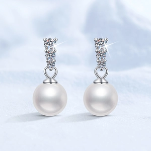 925 Sterling Silver Natural Freshwater Pearl Moissanite Stud Earrings For Women Elegant Classic Diana Style Jewelry Gift