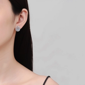 S925 sterling silver teardrop halo stud earrings with brilliant moissanite center stone