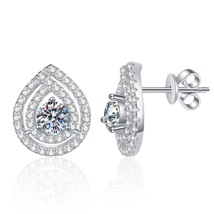 Elegant 925 sterling silver teardrop stud earrings with Moissanite stones in d-color