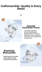 Macro shot of twin freshwater pearls and moissanite stones set in an S925 silver ring