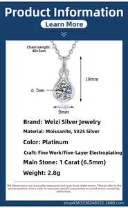 Détails du collier en argent S925 avec moissanite 1 carat et pendentif torsadé