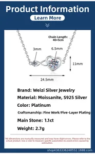 Detailed size specifications of S925 silver heart pendant with 1.1ct Moissanite