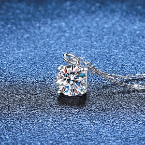 S925 sterling silver necklace featuring 1 carat round moissanite in four-claw setting