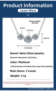 Spécifications de taille pour le collier à trois pierres en moissanite et argent S925