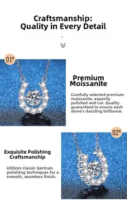 Detail view of S925 sterling silver horseshoe pendant with 1 carat moissanite stones