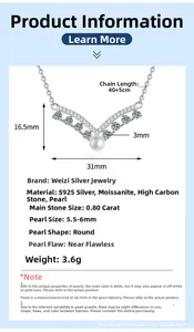 Spécifications détaillées de la taille pour le collier V en argent S925 avec moissanite et perle