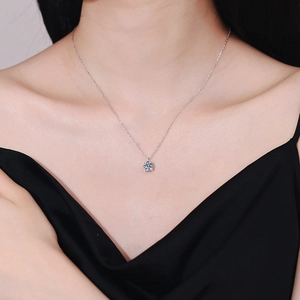 Elegant S925 sterling silver necklace with a brilliant 1 carat round moissanite pendant
