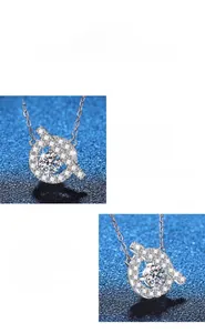 Macro view of polished S925 sterling silver pig nose necklace with 1ct Moissanite