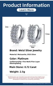 Detailed size specifications of S925 sterling silver hoop earrings with moissanite stones