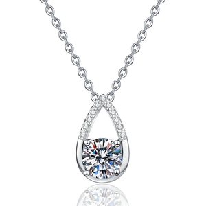 Elegante S925 Sterlingsilber Halskette mit Wassertropfen-Anhänger und 1 Karat Moissanit-Stein