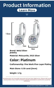 Macro view of S925 sterling silver hoop earrings with 0.5ct moissanite stones