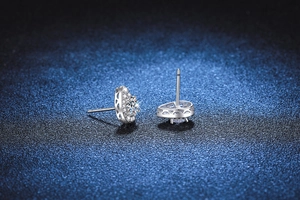 Macro view of teardrop S925 sterling silver stud earrings with D color moissanite stones