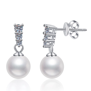 Classic S925 sterling silver moissanite and freshwater pearl drop earrings for women