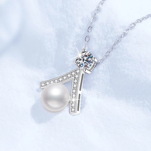 Moissanite and freshwater pearl S925 sterling silver necklace with elegant skirt pendant